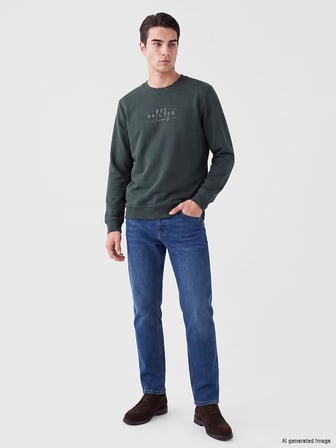 LCWAIKIKI Classic Haki Bisiklet Yaka Baskılı Erkek Sweatshirt