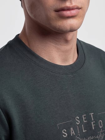 LCWAIKIKI Classic Haki Bisiklet Yaka Baskılı Erkek Sweatshirt
