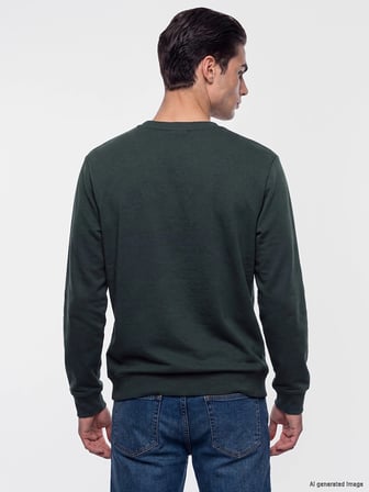 LCWAIKIKI Classic Haki Bisiklet Yaka Baskılı Erkek Sweatshirt