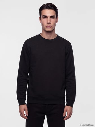 LCWAIKIKI Classic Siyah Bisiklet Yaka Baskılı Erkek Kalın Sweatshirt