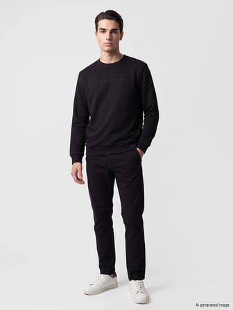 LCWAIKIKI Classic Siyah Bisiklet Yaka Baskılı Erkek Kalın Sweatshirt