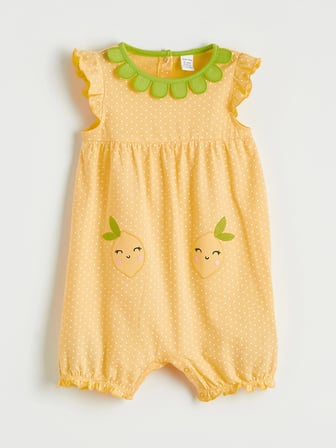 LCW baby Sarı Kız Bebek Nakışlı Penye Tulum ve Şapka
