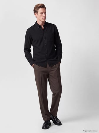 SOUTHBLUE Siyah Regular Fit Oxford Erkek Gömlek