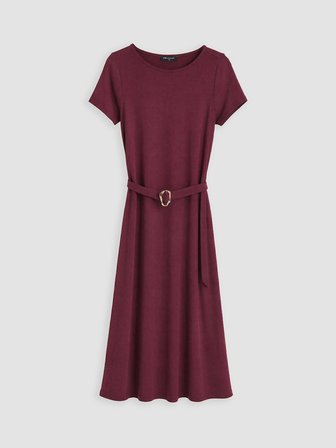 LCW Comfort Mürdüm Bisiklet Yaka Beli Kemerli Kloş Elbise