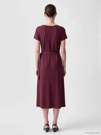 LCW Comfort Mürdüm Bisiklet Yaka Beli Kemerli Kloş Elbise