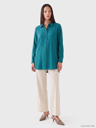 LCWAIKIKI Classic Yeşil Modal Karışımlı Oversize Kadın Gömlek Tunik