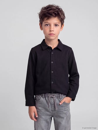 LCW Kids Siyah Gömlek Yaka Erkek Çocuk Gömlek