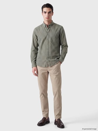 LCWAIKIKI Classic Yeşil Regular Fit Ekose Gabardin Erkek Gömlek