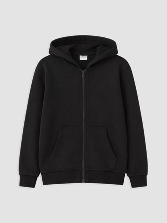 LCW Kids Siyah Kapüşonlu Erkek Çocuk Fermuarlı Sweatshirt