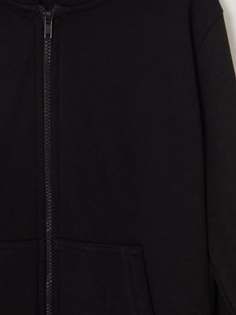LCW Kids Siyah Kapüşonlu Erkek Çocuk Fermuarlı Sweatshirt
