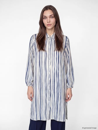 LCW Modest Lacivert Çizgili Kadın Gömlek Tunik