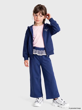 LCW Kids Lacivert Kapüşonlu Kız Çocuk Eşofman Takım