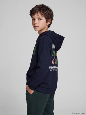 LCW Kids Lacivert Kapüşonlu Minecraft Erkek Çocuk Fermuarlı Sweatshirt