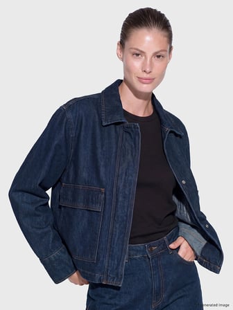 LCW EVERYDAY İndigo Gömlek Yaka Kadın Jean Ceket