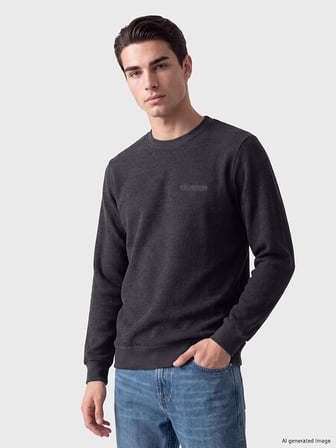 LCWAIKIKI Classic Antrasit Bisiklet Yaka Baskılı Erkek Sweatshirt