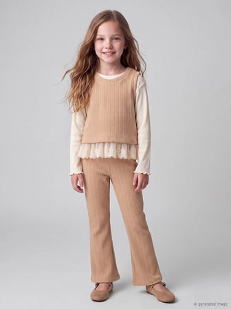 LCW Kids Bej Bisiklet Yaka Kız Çocuk Takım