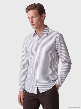 SOUTHBLUE Beyaz Regular Fit Çizgili Poplin Erkek Gömlek