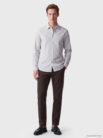 SOUTHBLUE Beyaz Regular Fit Çizgili Poplin Erkek Gömlek