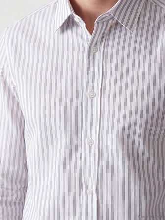 SOUTHBLUE Beyaz Regular Fit Çizgili Poplin Erkek Gömlek