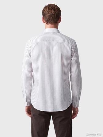 SOUTHBLUE Beyaz Regular Fit Çizgili Poplin Erkek Gömlek