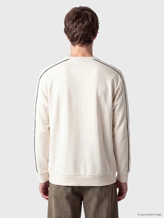 XSIDE Bej Dik Yaka Baskılı Erkek Sweatshirt