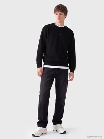XSIDE Siyah Bisiklet Yaka Baskılı Erkek Sweatshirt