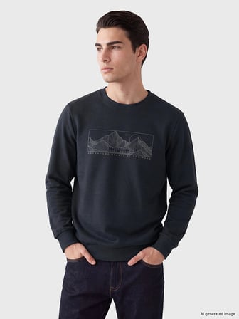 LCWAIKIKI Classic Antrasit Bisiklet Yaka Baskılı Erkek Sweatshirt