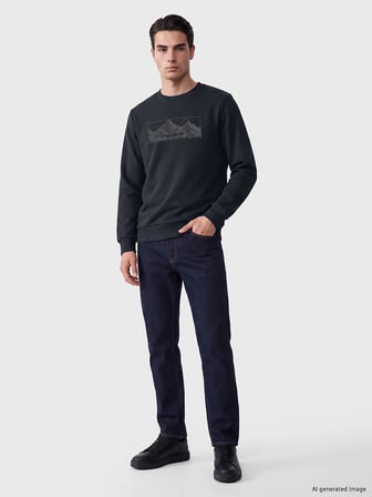 LCWAIKIKI Classic Antrasit Bisiklet Yaka Baskılı Erkek Sweatshirt