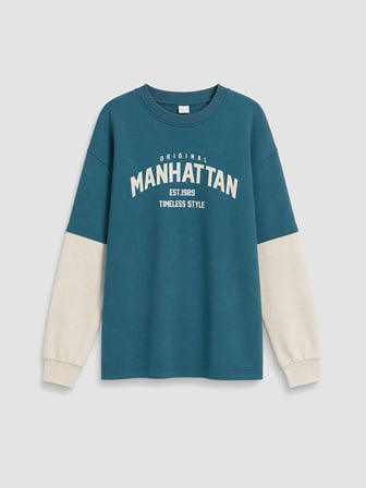 LCW Kids Petrol Bisiklet Yaka Manhattan Baskılı Erkek Çocuk Tişört