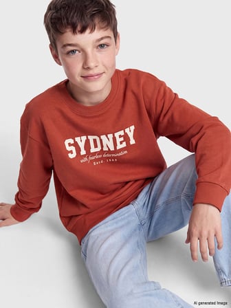 LCW Kids Kahverengi Bisiklet Yaka Sydney Baskılı Erkek Çocuk Sweatshirt