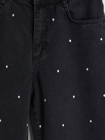 LCW Kids Siyah Wideleg Puantiyeli Kız Çocuk Jean Pantolon
