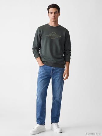 LCWAIKIKI Classic Haki Bisiklet Yaka Baskılı Erkek Kalın Sweatshirt