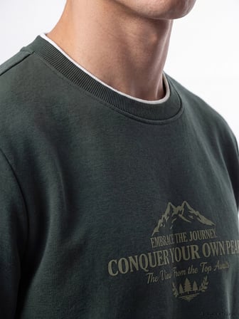 LCWAIKIKI Classic Haki Bisiklet Yaka Baskılı Erkek Kalın Sweatshirt