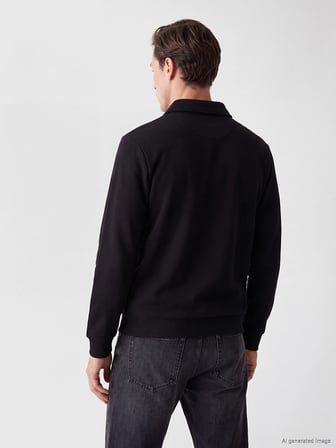 LCWAIKIKI Classic Siyah Polo Yaka Baskılı Erkek Kalın Sweatshirt