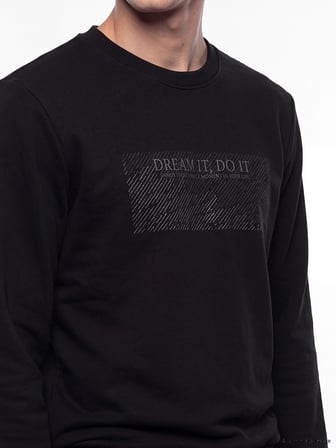 LCWAIKIKI Classic Siyah Bisiklet Yaka Baskılı Kalın Erkek Sweatshirt