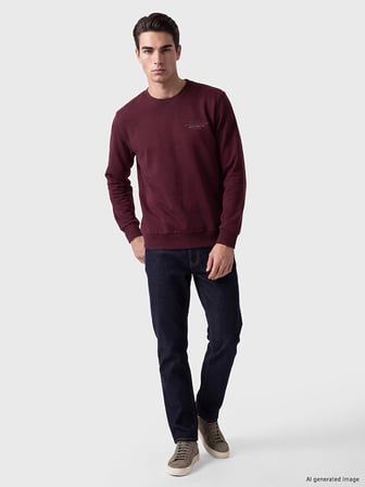 LCWAIKIKI Classic Mürdüm Bisiklet Yaka Baskılı Erkek Sweatshirt