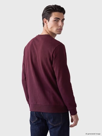 LCWAIKIKI Classic Mürdüm Bisiklet Yaka Baskılı Erkek Sweatshirt