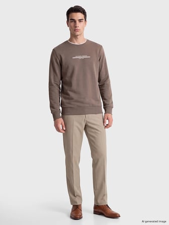 LCWAIKIKI Classic Kahverengi Bisiklet Yaka Erkek Kalın Sweatshirt