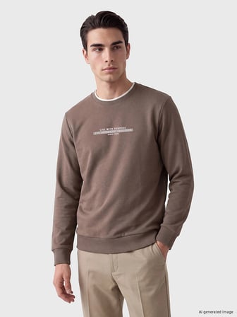 LCWAIKIKI Classic Kahverengi Bisiklet Yaka Erkek Kalın Sweatshirt