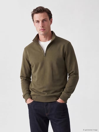 LCWAIKIKI Classic Haki Dik Yaka Erkek Kalın Sweatshirt