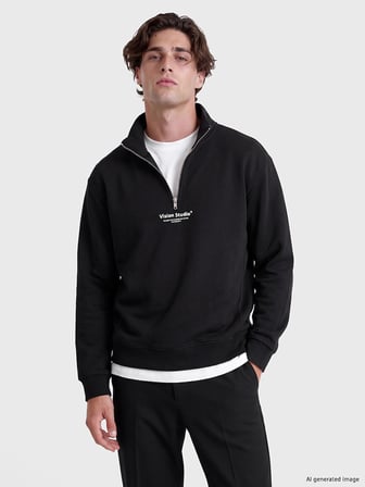 LCW Vision Siyah Dik Yaka Baskılı Erkek Kalın Sweatshirt