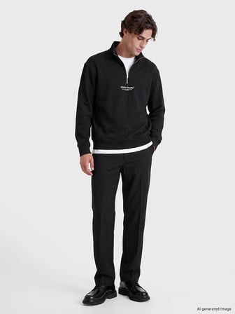 LCW Vision Siyah Dik Yaka Baskılı Erkek Kalın Sweatshirt