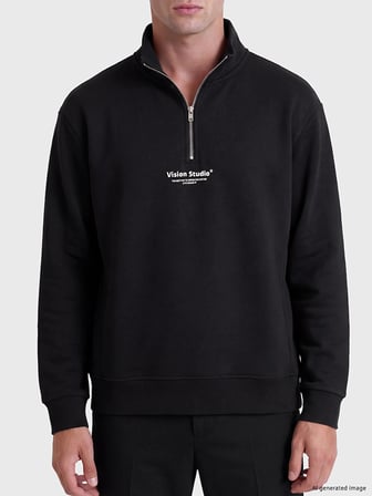 LCW Vision Siyah Dik Yaka Baskılı Erkek Kalın Sweatshirt