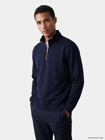 LCW Vision Lacivert Dik Yaka Baskılı Erkek Sweatshirt