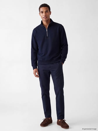 LCW Vision Lacivert Dik Yaka Baskılı Erkek Sweatshirt