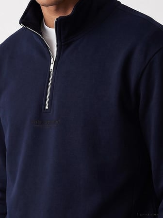 LCW Vision Lacivert Dik Yaka Baskılı Erkek Sweatshirt