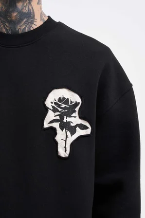 Erkek Bottom Printed Patch Sweatshirt Siyah