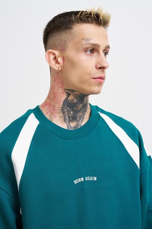 Erkek Born Again Sweatshirt Yağ Yeşili-Ekru