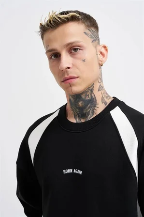 Erkek Born Again Sweatshirt Siyah-Ekru