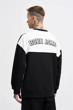 Erkek Born Again Sweatshirt Siyah-Ekru